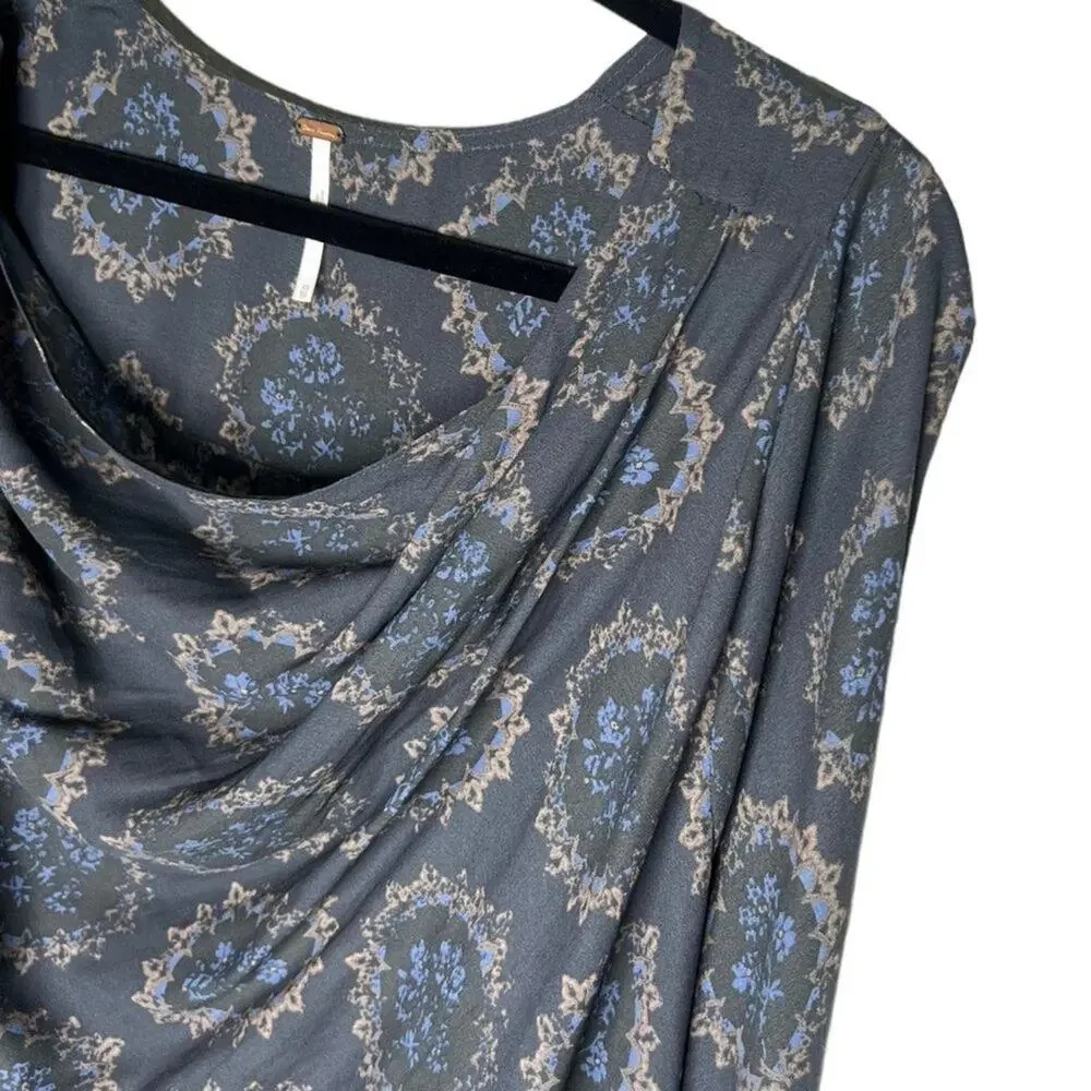 Free People Gray Cowling Around Printed Top Whimsigoth Size XS